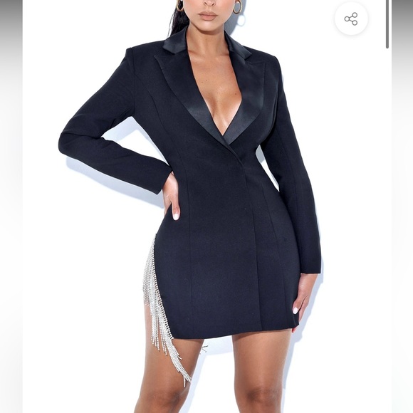 Diamond Girl Crystal Fringe Blazer Side Split Dress - Picture 6 of 9